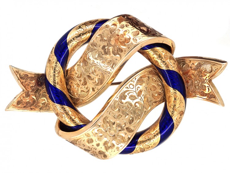 Victorian Large 18ct Gold & Royal Blue Enamel Garter Brooch
