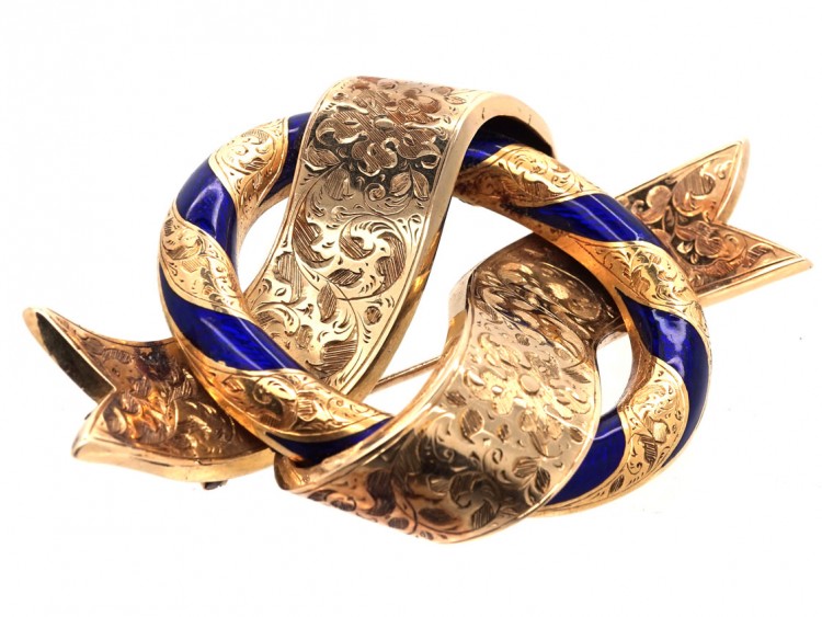 Victorian Large 18ct Gold & Royal Blue Enamel Garter Brooch