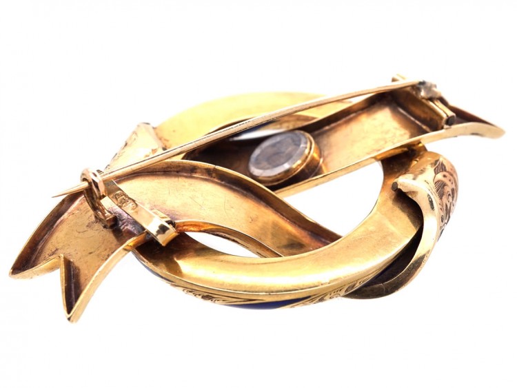 Victorian Large 18ct Gold & Royal Blue Enamel Garter Brooch