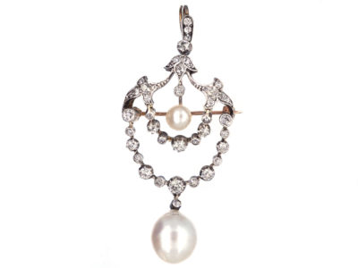 Victorian Diamond & Pearl Articulated Pendant / Brooch