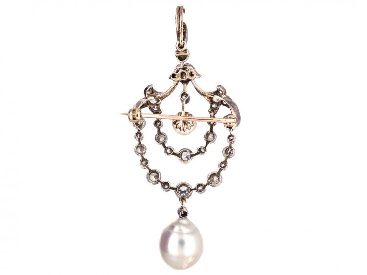 Victorian Diamond & Pearl Articulated Pendant / Brooch