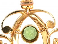 Edwardian 15ct Gold, Peridot & Natural Split Pearl Pendant / Brooch