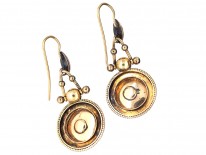 Victorian 15ct Gold Drop Earrings with Cabochon Garnet & Diamond Detail
