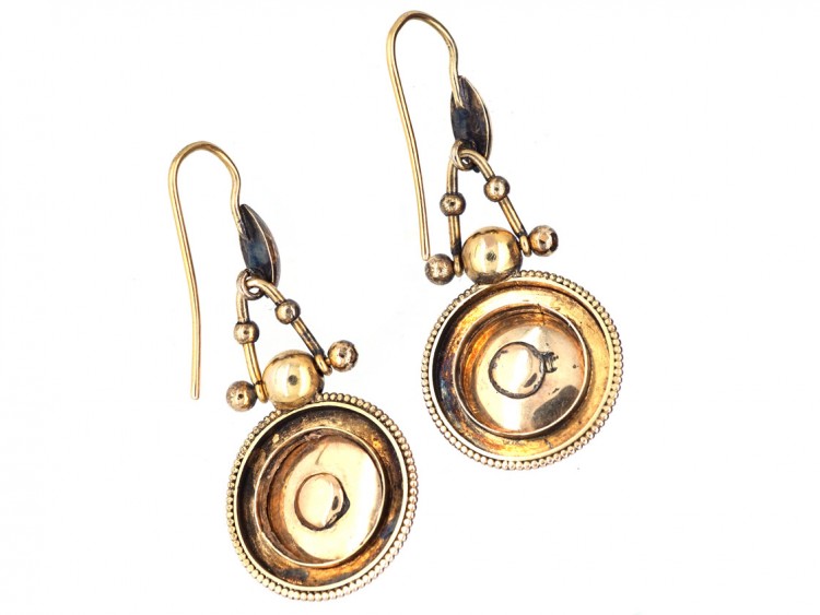 Victorian 15ct Gold Drop Earrings with Cabochon Garnet & Diamond Detail