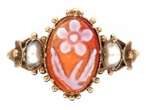 Regency Pearl & Carved Carnelian Forget Me Not Ring