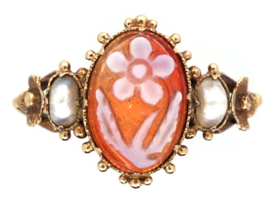 Regency Pearl & Carved Carnelian Forget Me Not Ring