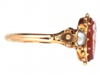 Regency Pearl & Carved Carnelian Forget Me Not Ring