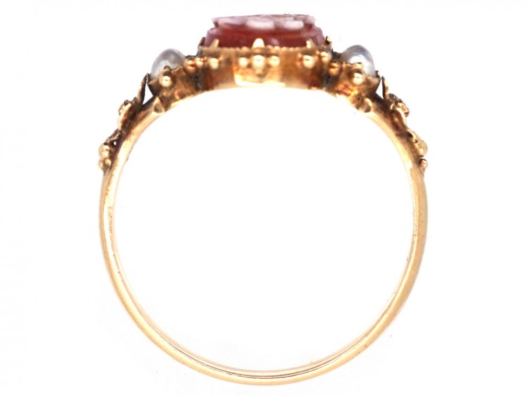 Regency Pearl & Carved Carnelian Forget Me Not Ring