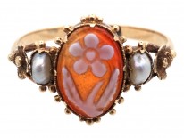 Regency Pearl & Carved Carnelian Forget Me Not Ring
