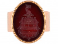 Victorian 15ct Gold & Carved Carnelian Crest Intaglio Signet Ring