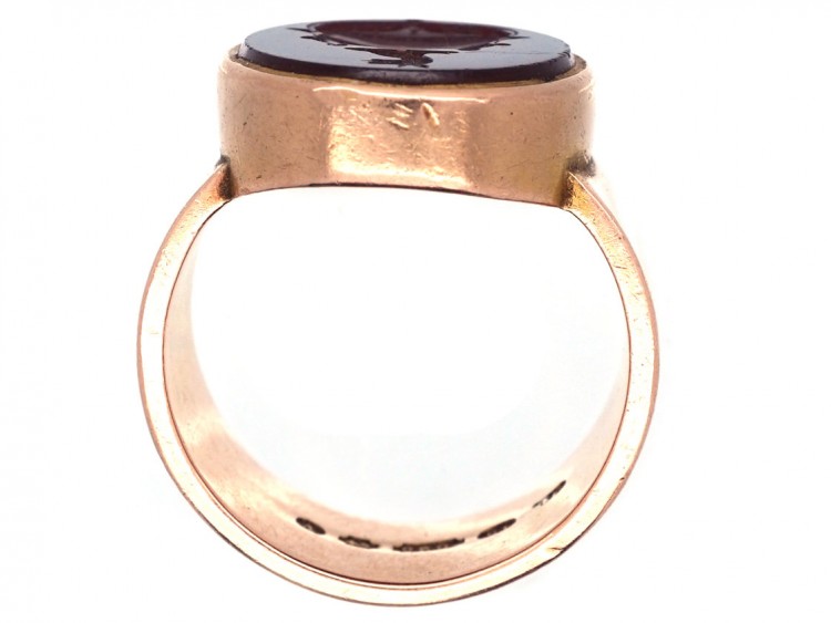 Victorian 15ct Gold & Carved Carnelian Crest Intaglio Signet Ring