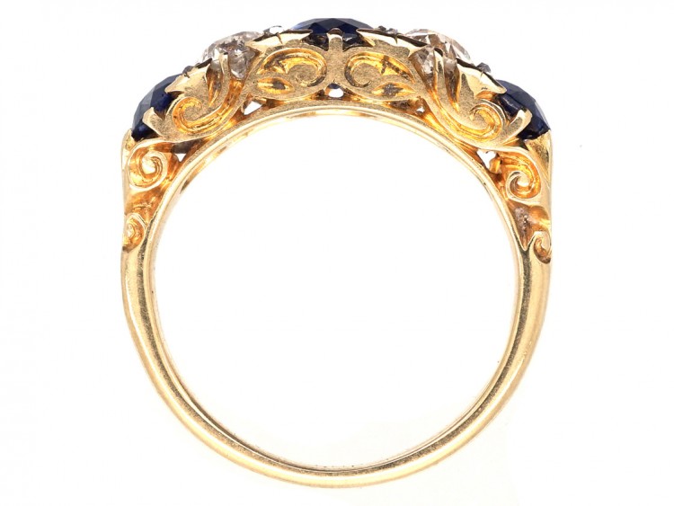 Victorian 18ct Gold, Sapphire ​& Diamond Carved Half Hoop Ring