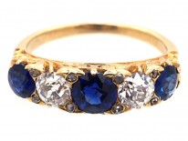 Victorian 18ct Gold, Sapphire ​& Diamond Carved Half Hoop Ring
