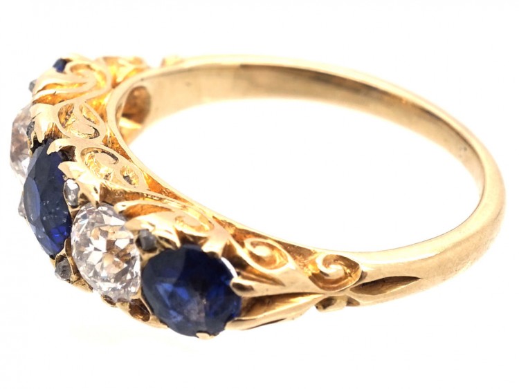 Victorian 18ct Gold, Sapphire ​& Diamond Carved Half Hoop Ring
