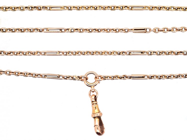 Edwardian 15ct Gold Fancy Link Long Guard Chain