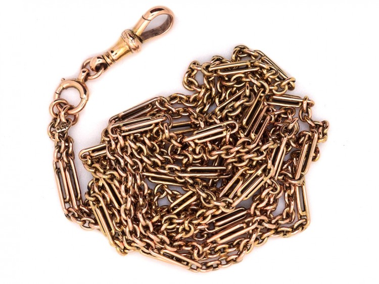 Edwardian 15ct Gold Fancy Link Long Guard Chain