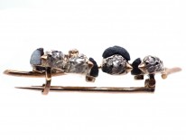 Edwardian Rose Diamond & Onyx Swallows Novelty Brooch