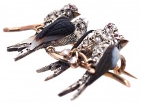 Edwardian Rose Diamond & Onyx Swallows Novelty Brooch
