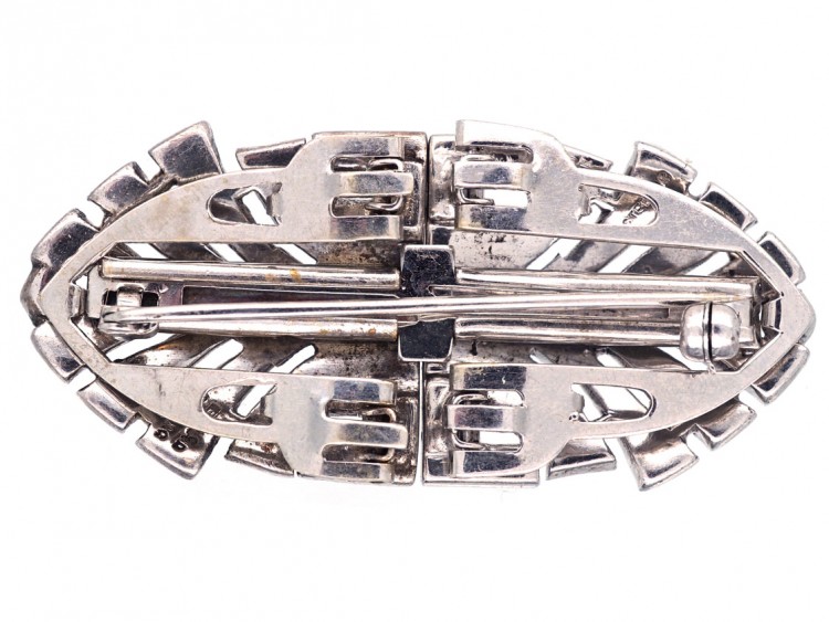 Art Deco Silver & Paste Double Clip Brooch