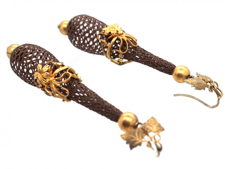 Regency 15ct Gold & Woven Hair Drop Earrings