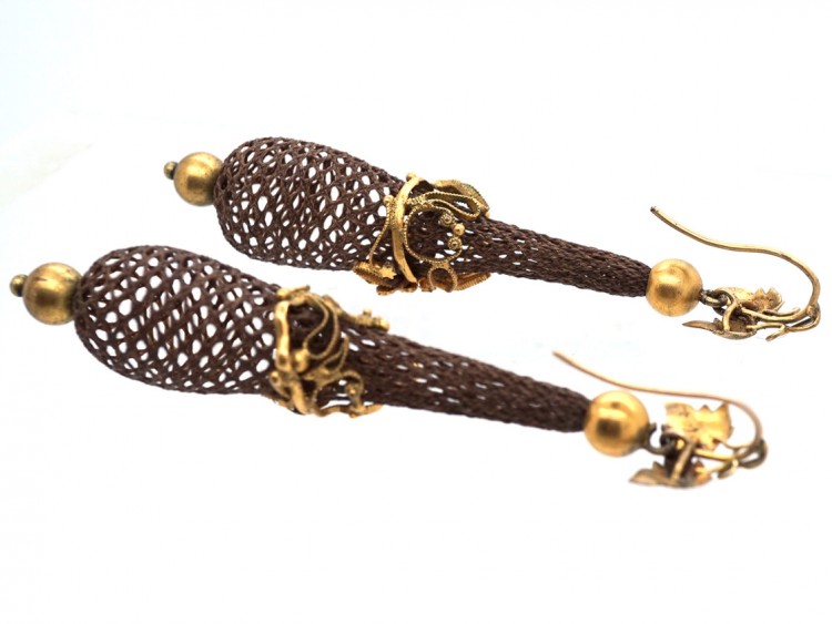Regency 15ct Gold & Woven Hair Drop Earrings