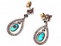 Edwardian Turquoise & Rose Diamond Drop Earrings
