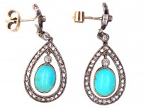 Edwardian Turquoise & Rose Diamond Drop Earrings
