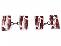 Art Deco Silver, Red & White Enamel Rectangular Cufflinks