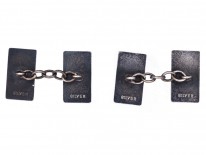 Art Deco Silver, Red & White Enamel Rectangular Cufflinks