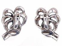 Silver & Marcasite Clip On Bow Earrings