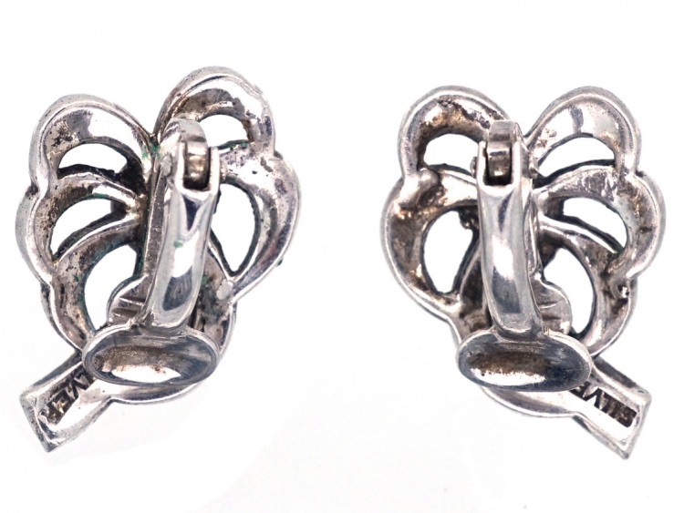 Silver & Marcasite Clip On Bow Earrings
