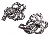 Silver & Marcasite Clip On Bow Earrings
