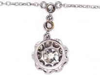 Edwardian Diamond & Platinum Cluster Drop Pendant on Chain