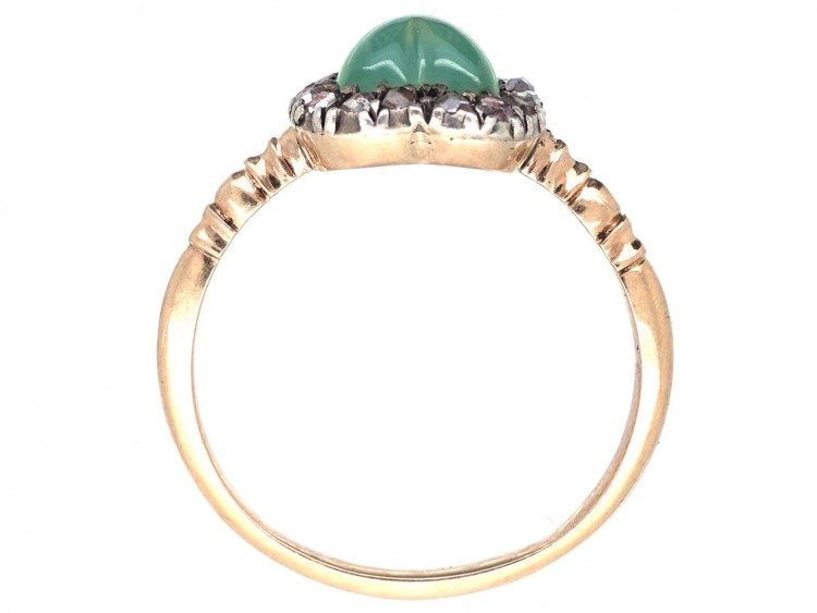 Edwardian Rose Diamond & Green Chalcedony Heart Shaped Ring