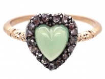 Edwardian Rose Diamond & Green Chalcedony Heart Shaped Ring