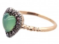 Edwardian Rose Diamond & Green Chalcedony Heart Shaped Ring