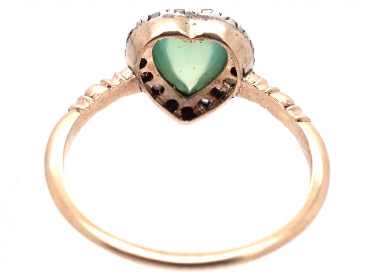 Edwardian Rose Diamond & Green Chalcedony Heart Shaped Ring