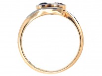 Edwardian 18ct Gold & Platinum, Sapphire & Diamond Crossover Ring