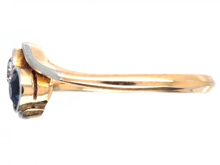 Edwardian 18ct Gold & Platinum, Sapphire & Diamond Crossover Ring