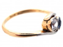 Edwardian 18ct Gold & Platinum, Sapphire & Diamond Crossover Ring