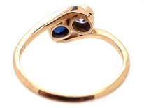 Edwardian 18ct Gold & Platinum, Sapphire & Diamond Crossover Ring