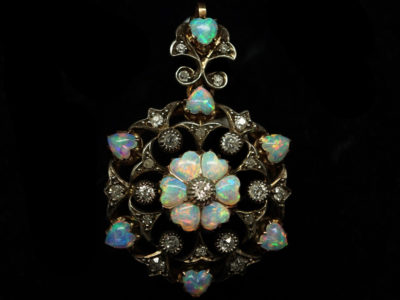 Edwardian Diamond & Opal Hearts Pendant / Brooch