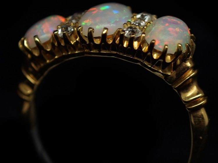 Victorian Three Stone Opal & Diamond Ring