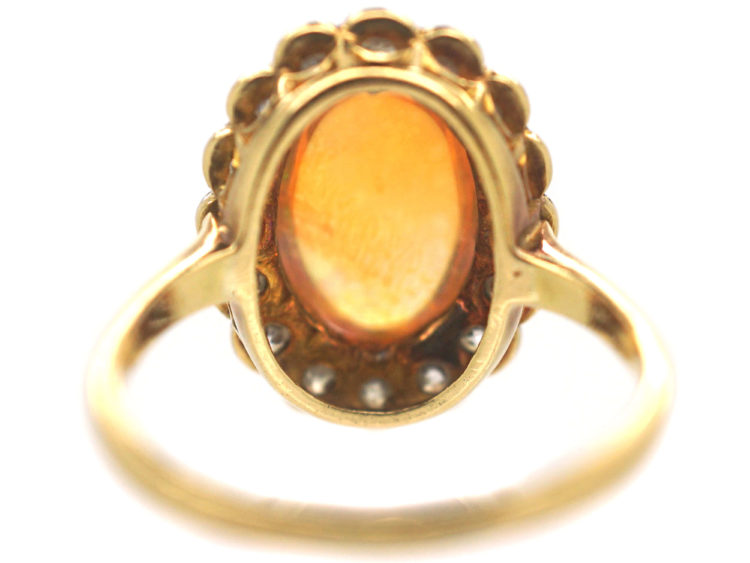 18ct Gold & Platinum Water Opal & Diamond Oval Cluster Ring