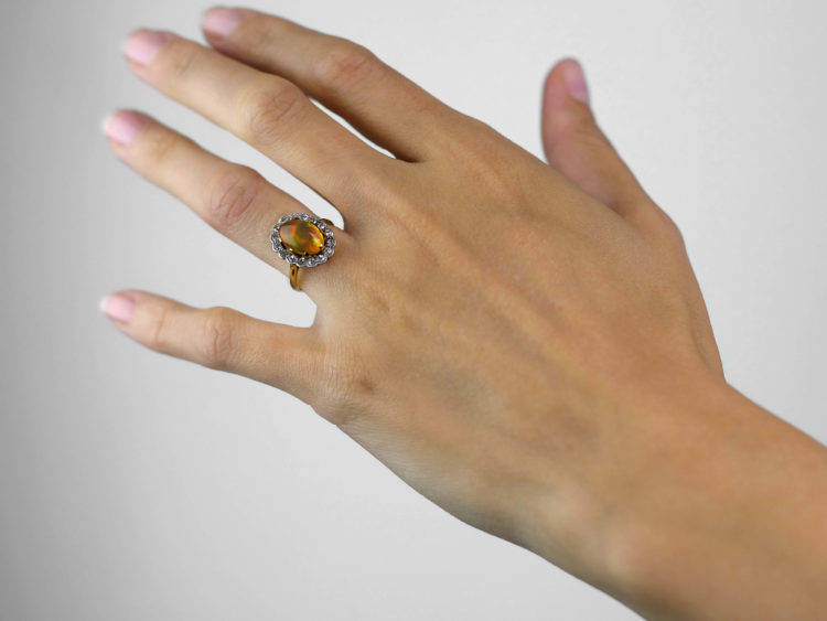 18ct Gold & Platinum Water Opal & Diamond Oval Cluster Ring