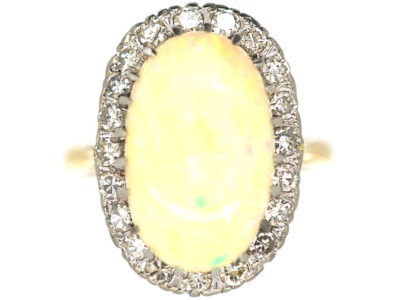 Large Opal & Diamond 18ct Gold Oval Ring
