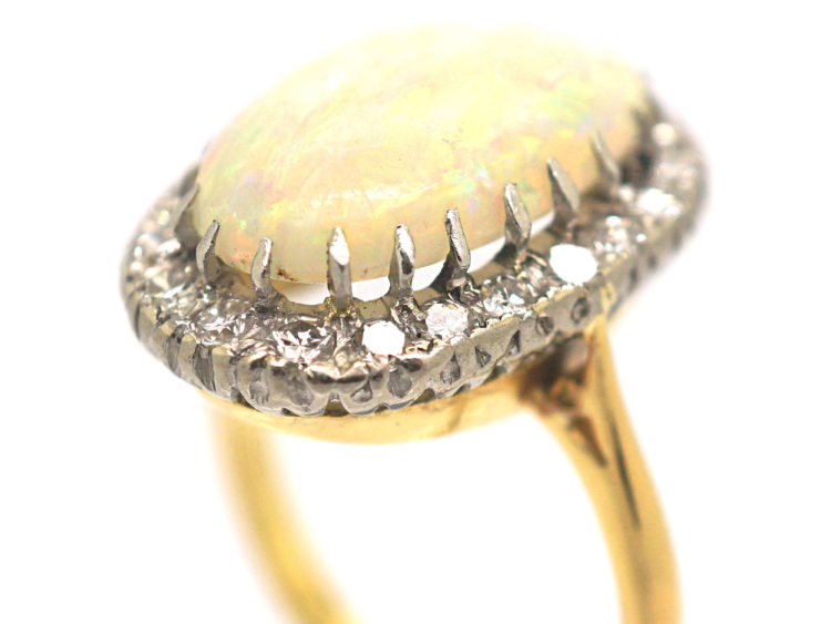 Large Opal & Diamond 18ct Gold Oval Ring