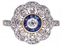 Edwardian 18ct Gold, Platinum, Diamond & Sapphire Cluster Ring