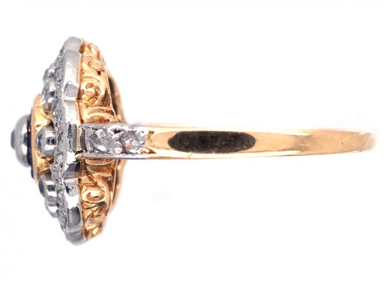 Edwardian 18ct Gold, Platinum, Diamond & Sapphire Cluster Ring