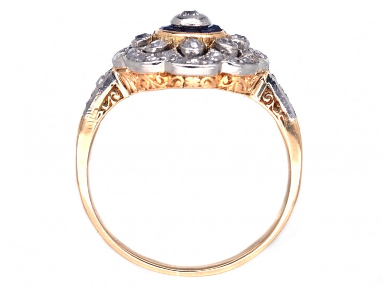 Edwardian 18ct Gold, Platinum, Diamond & Sapphire Cluster Ring